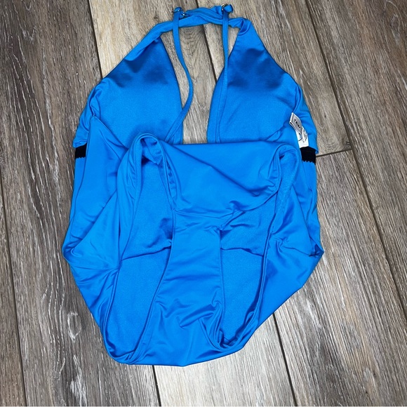 Trina Turk Monaco Solid Plunge one piece swimsuit Adriatic Blue turquoise 6 8 10 - Picture 8 of 11